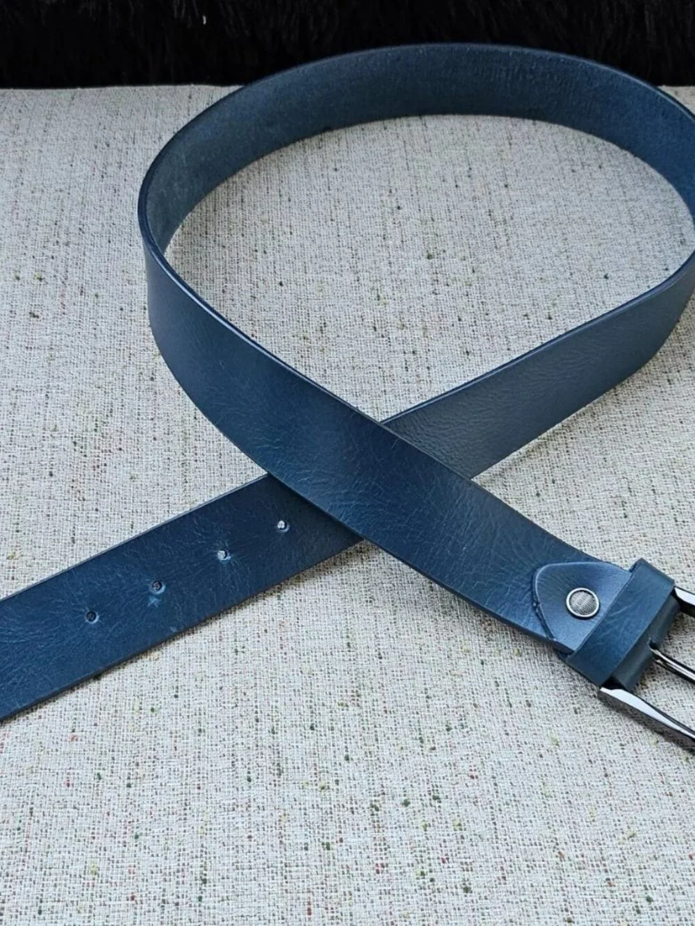 Blue Belt Genuine Leather Waistband Unisex Belt Pin Buckle Handmade Size 36 New